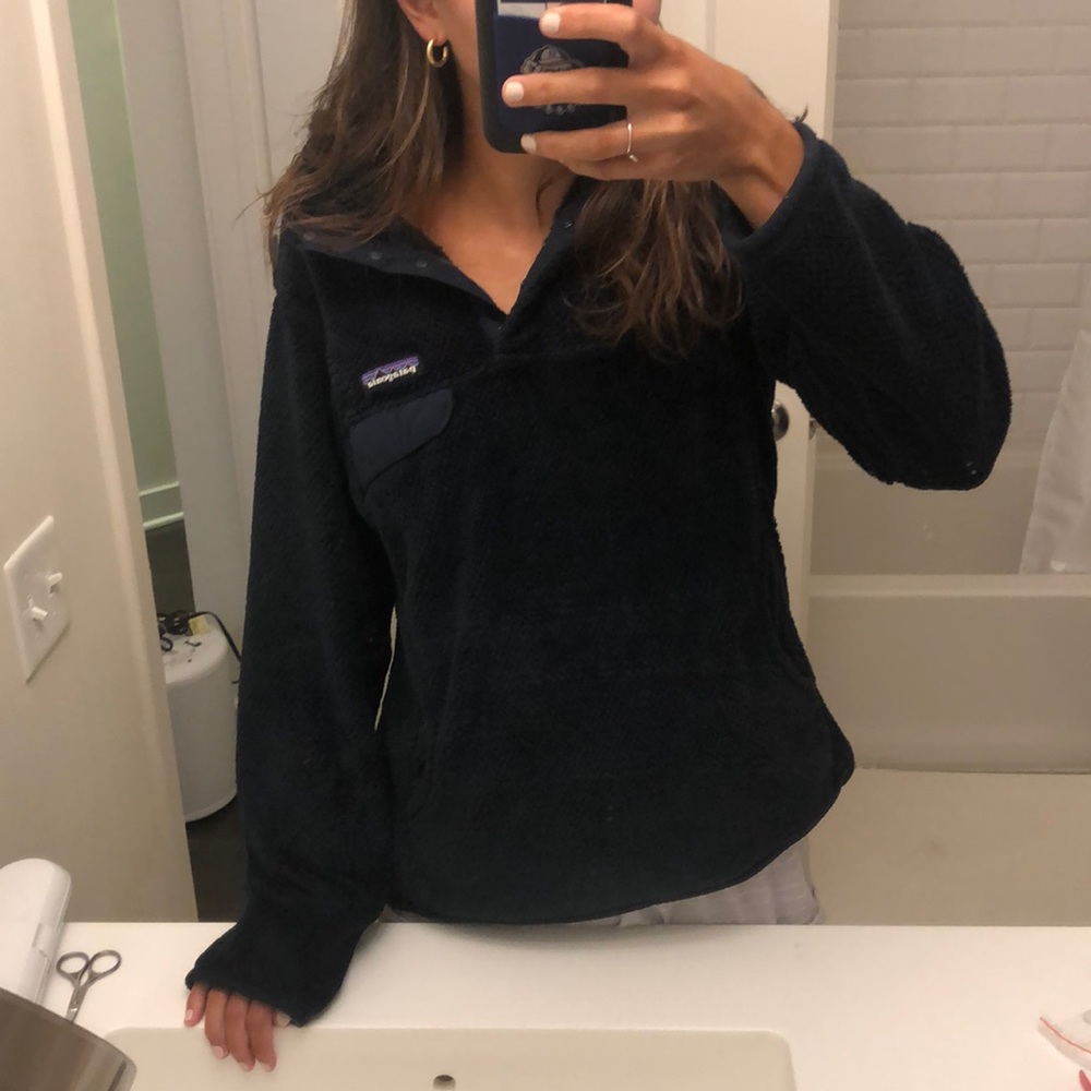 navy patagonia fleece snap t pullover
